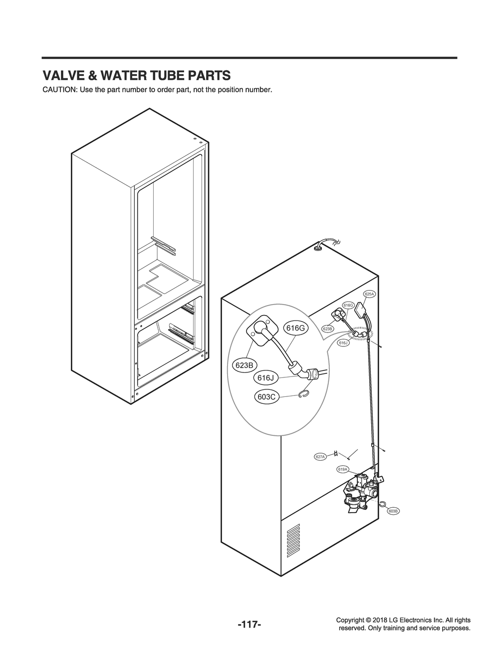 Valve And Water Tube Parts Diagram and Parts List for GR-X308LKZM ASBCNA1 LG Refrigerator