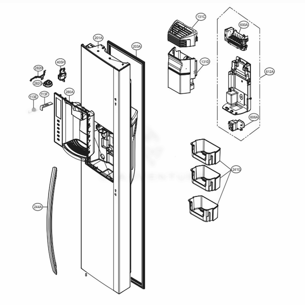 Freezer Door Diagram and Parts List for LSXS26366S ASTCNA1 LG Refrigerator