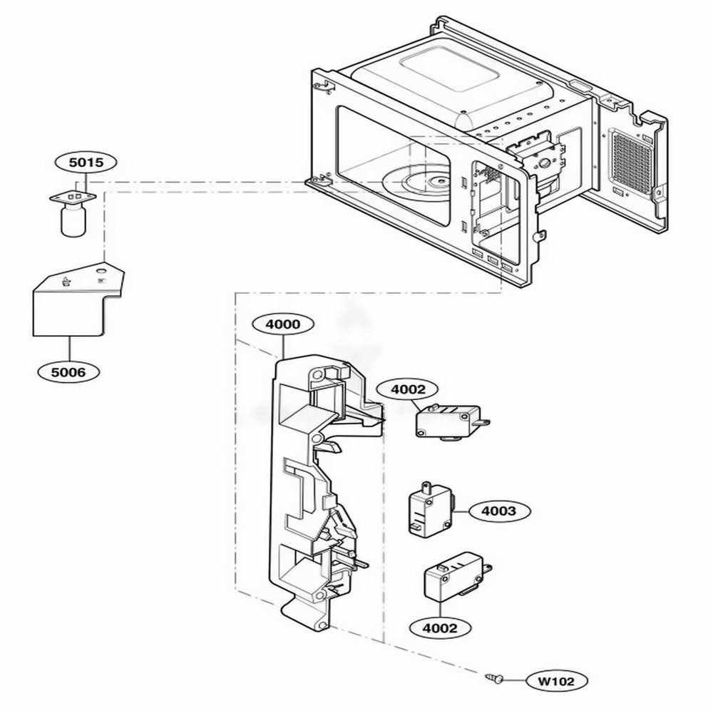 Latch Board Parts Diagram and Parts List for 65002401 CW1ESEA LG Range