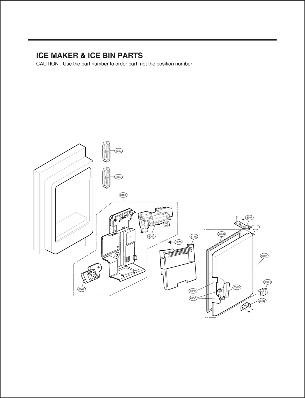 Ice Maker And Ice Bin Parts Diagram and Parts List for GR-L24GHSJM ASTCNA0 LG Refrigerator