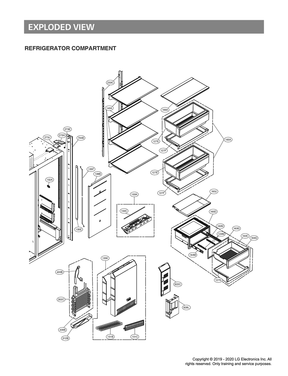 Refrigerator Compartment Diagram and Parts List for GR-L276DSMM ASTCNA2 LG Refrigerator