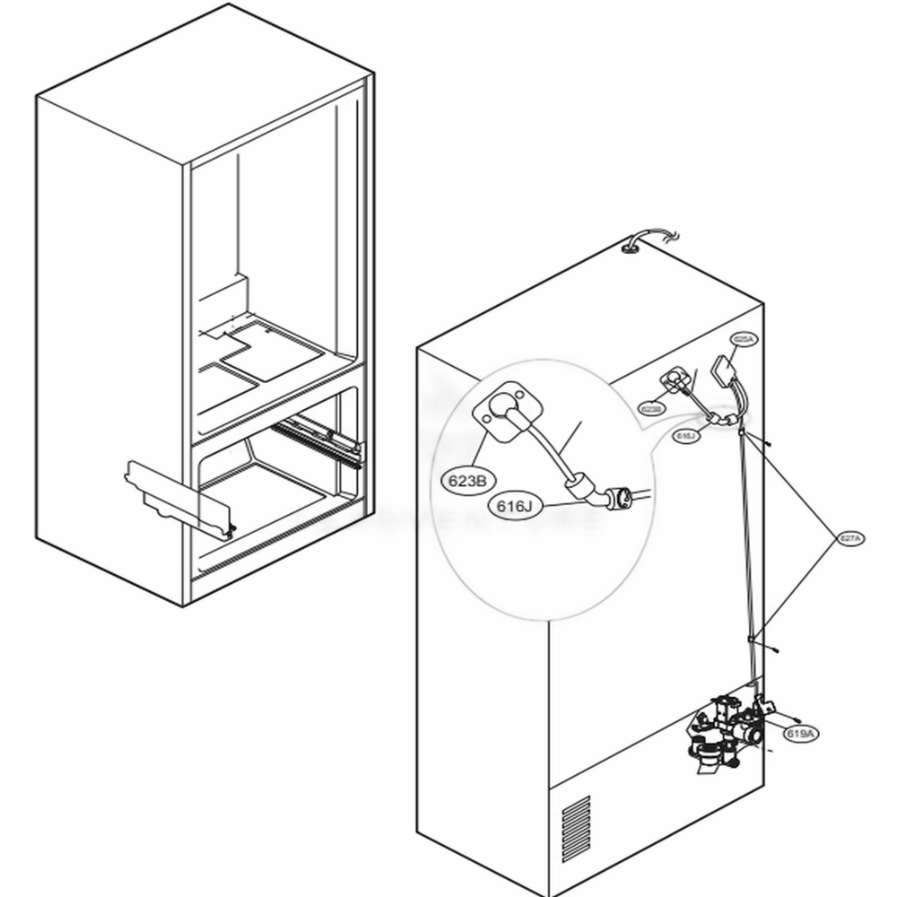 Valve And Water Tube Parts Diagram and Parts List for LFXS28566M AMTCNA4 LG Refrigerator