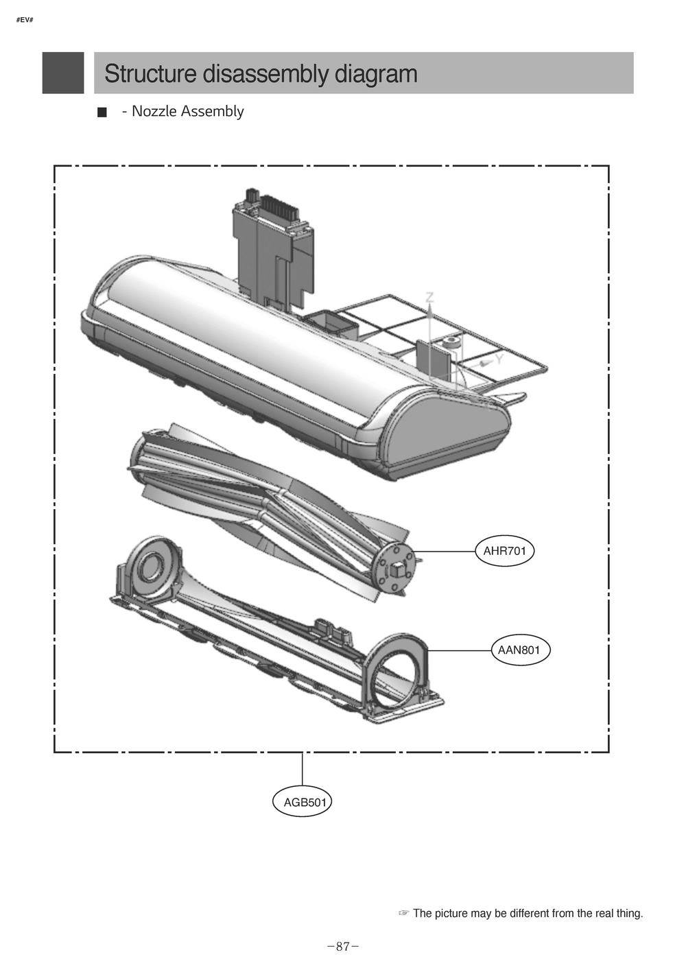 Nozzle Assembly Diagram and Parts List for R975GM1 CIGELGA LG Robotic Vacuum