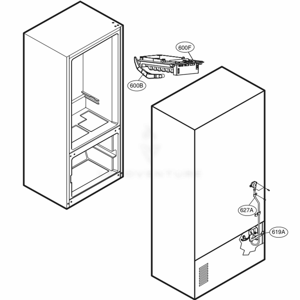 Ice Maker Parts Diagram and Parts List for 71609 AWBCSE5 LG Refrigerator