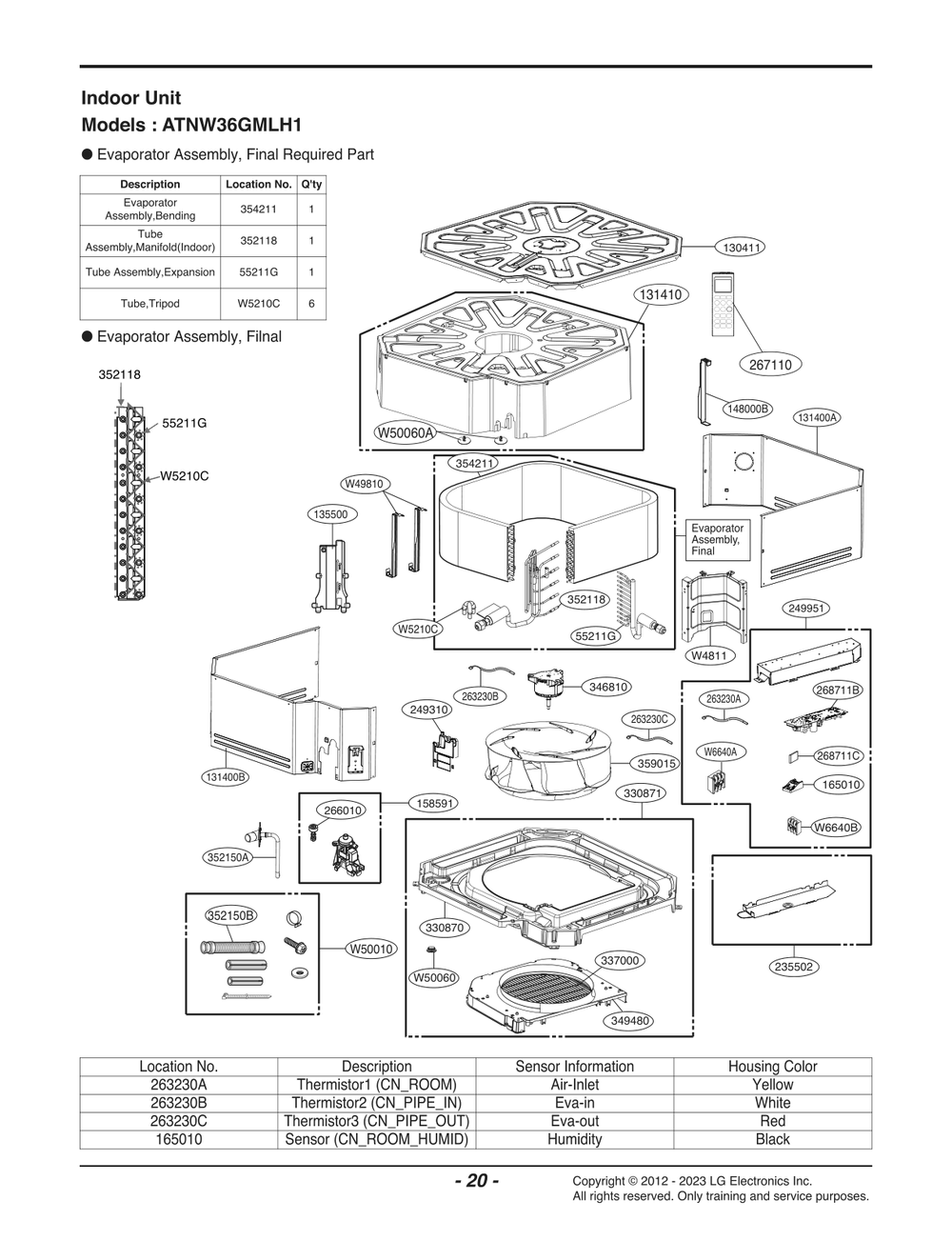 Indoor Unit Diagram and Parts List for LCN369HV ANWBEUS LG Air Conditioner