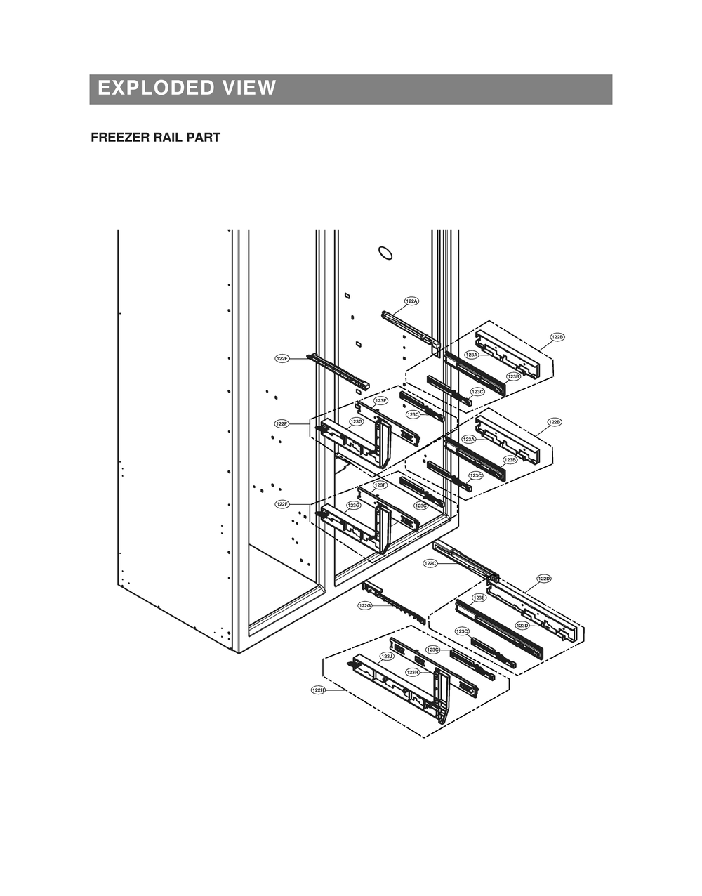 Freezer Rail Part Diagram and Parts List for GR-L276DSBM ASTCNA0 LG Refrigerator