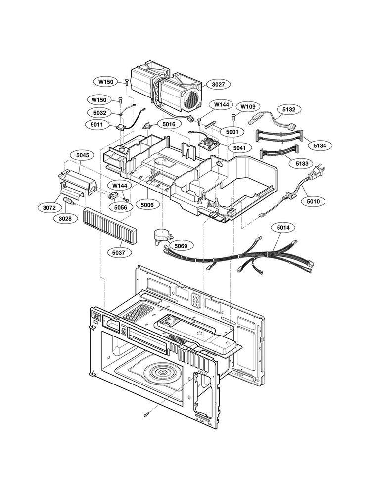 Interior Parts Diagram and Parts List for LMVM1955ST  LG Microwave
