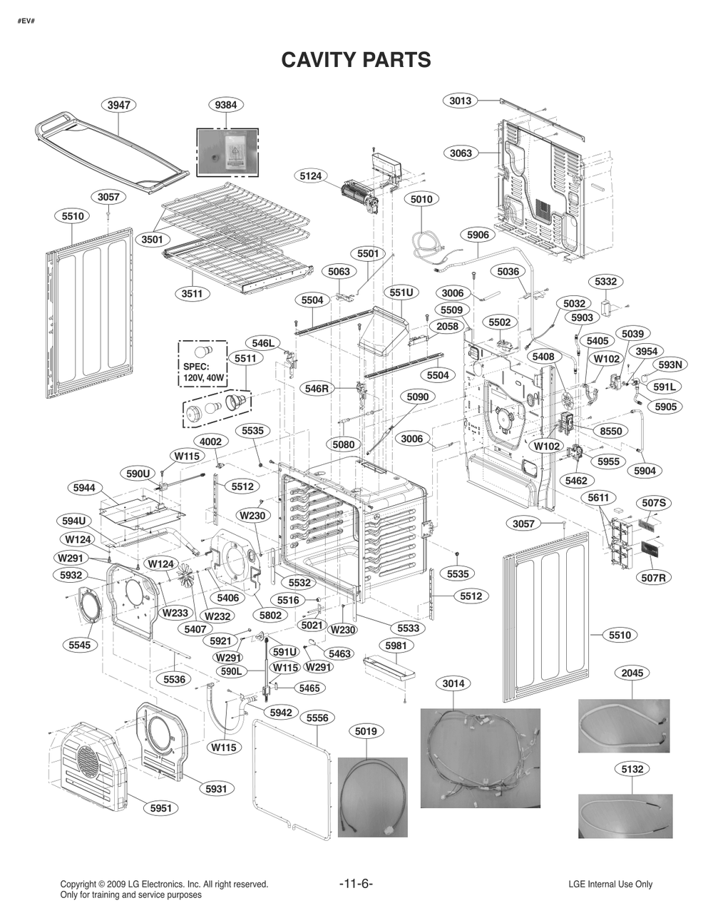 Cavity Parts Diagram and Parts List for FH4767US ABDESTD LG Range
