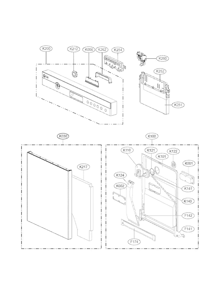 Panel/door Assembly Parts Diagram and Parts List for LDS5540ST  LG Dishwasher