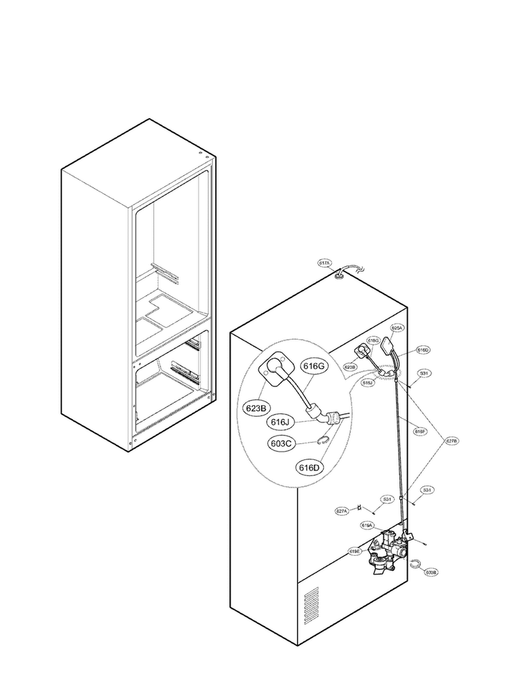 Valve And Water Tube Parts Diagram and Parts List for LFX28995ST  LG Refrigerator