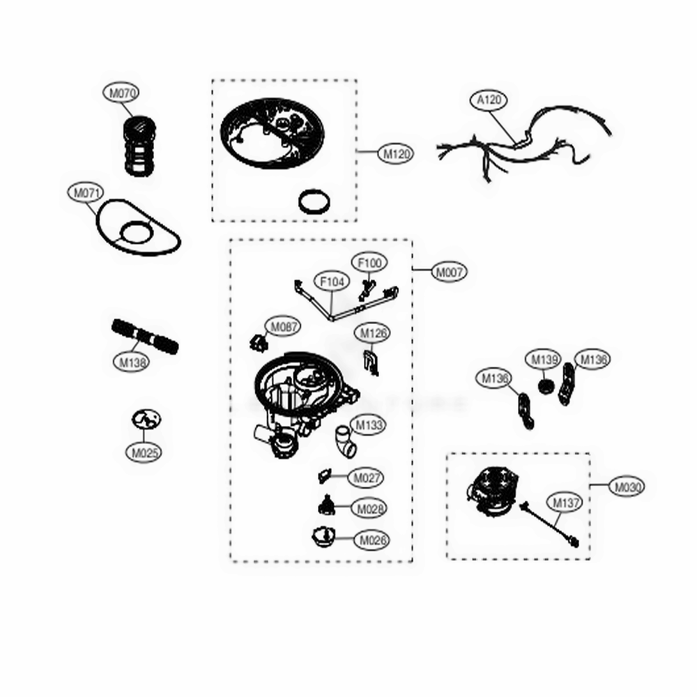Sump Assembly Diagram and Parts List for LDP7708BD ABDESNA LG Dishwasher