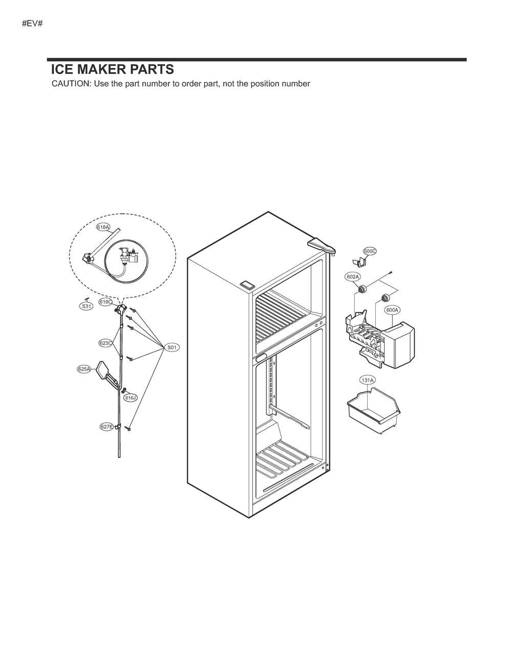 Ice Maker Parts Diagram and Parts List for GM-U652GQGP ASWCSE7 LG Refrigerator