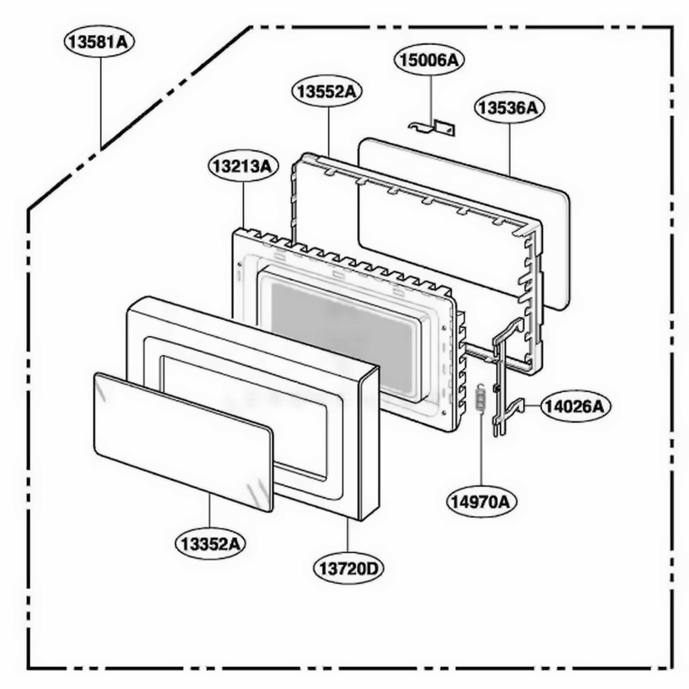 Door Parts Diagram and Parts List for JES1133WD KMWEGEU LG Wall Oven