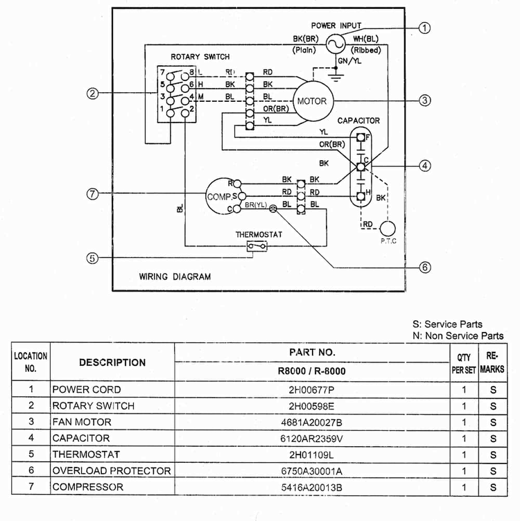 Wiring Diagram Diagram and Parts List for R8000  LG Air Conditioner