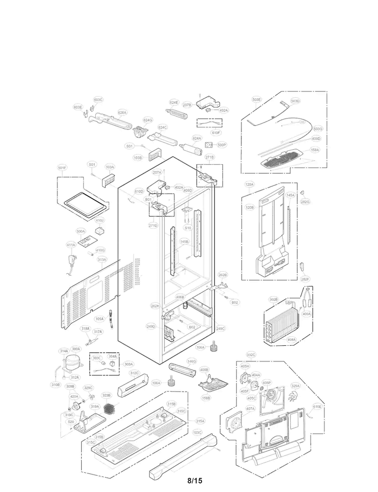 Case Parts Diagram and Parts List for LFX28968ST 04 LG Refrigerator
