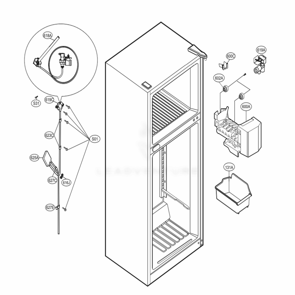 Ice Maker Parts Diagram and Parts List for 79432 ASWCSE5 LG Refrigerator