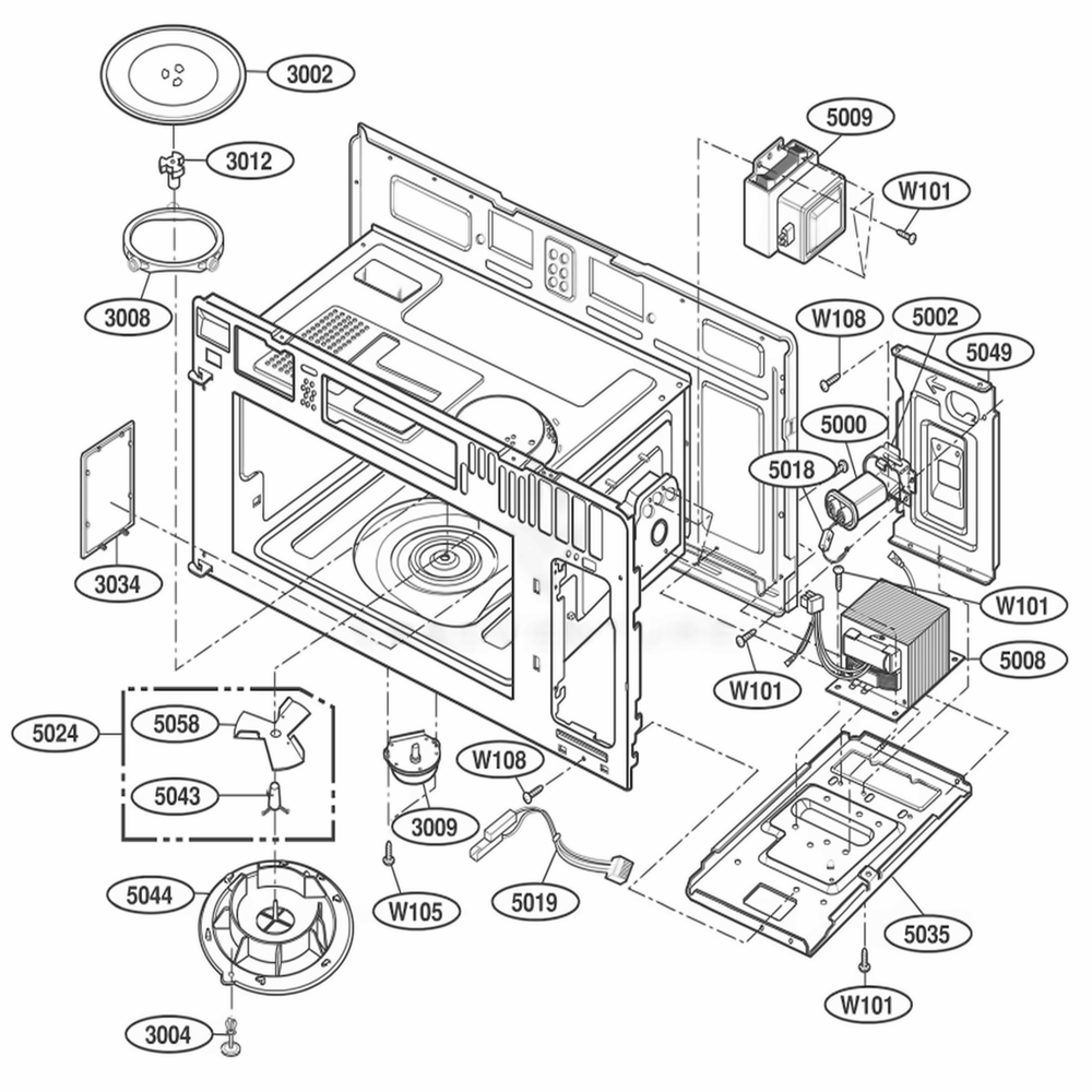 Interior Parts 1 Diagram and Parts List for 63652 AW1ESEA LG Range