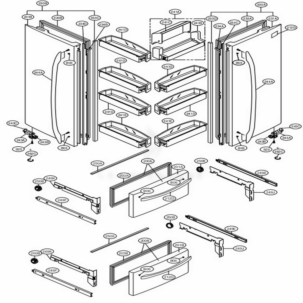 Door Parts Diagram and Parts List for LMC25785SW ASWCNA0 LG Refrigerator