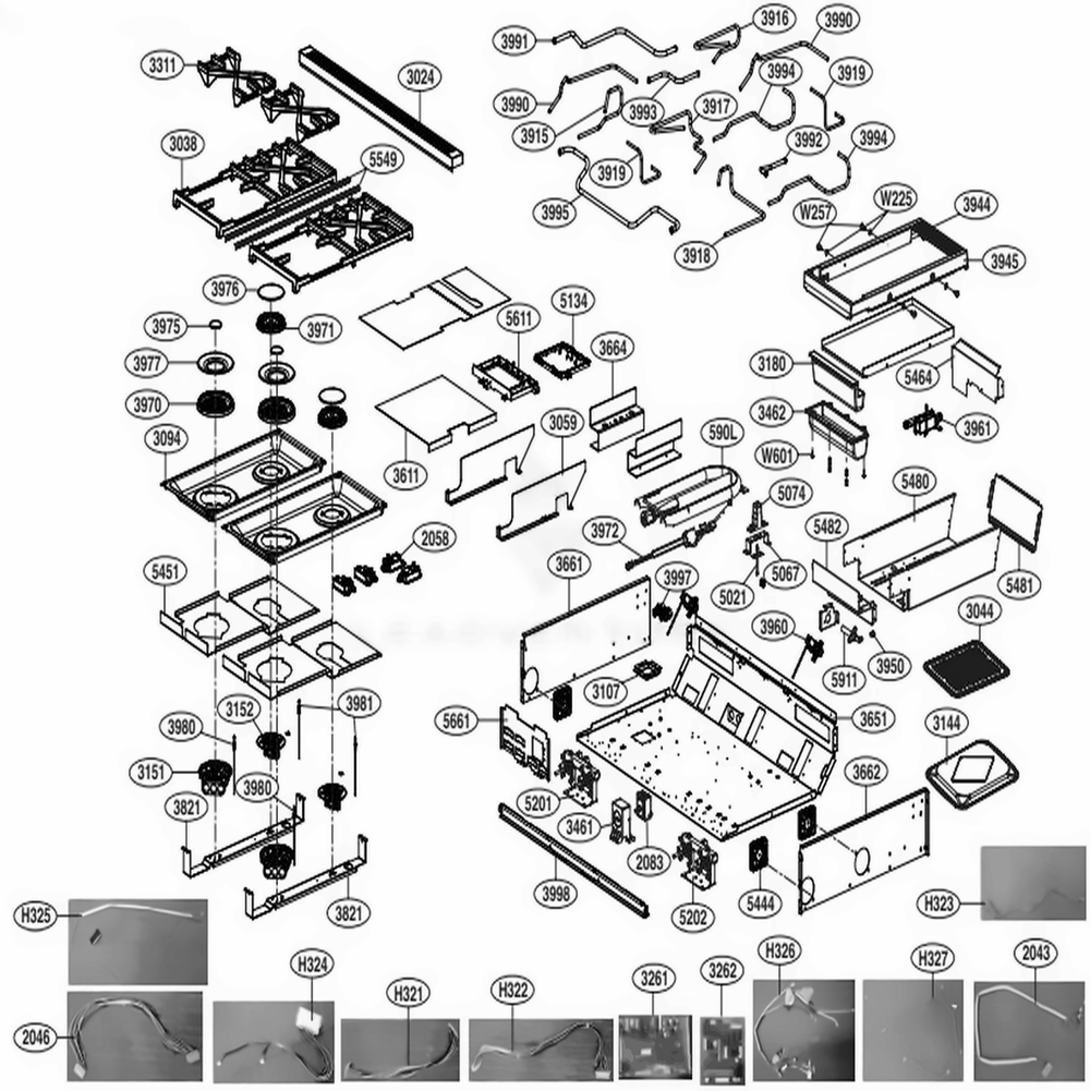 Cooktop Parts Diagram and Parts List for SKSDR360GS ASTLSGN LG Range