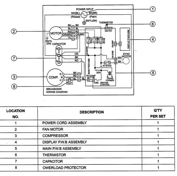 Wiring Diagram Diagram and Parts List for M6004R  LG Air Conditioner