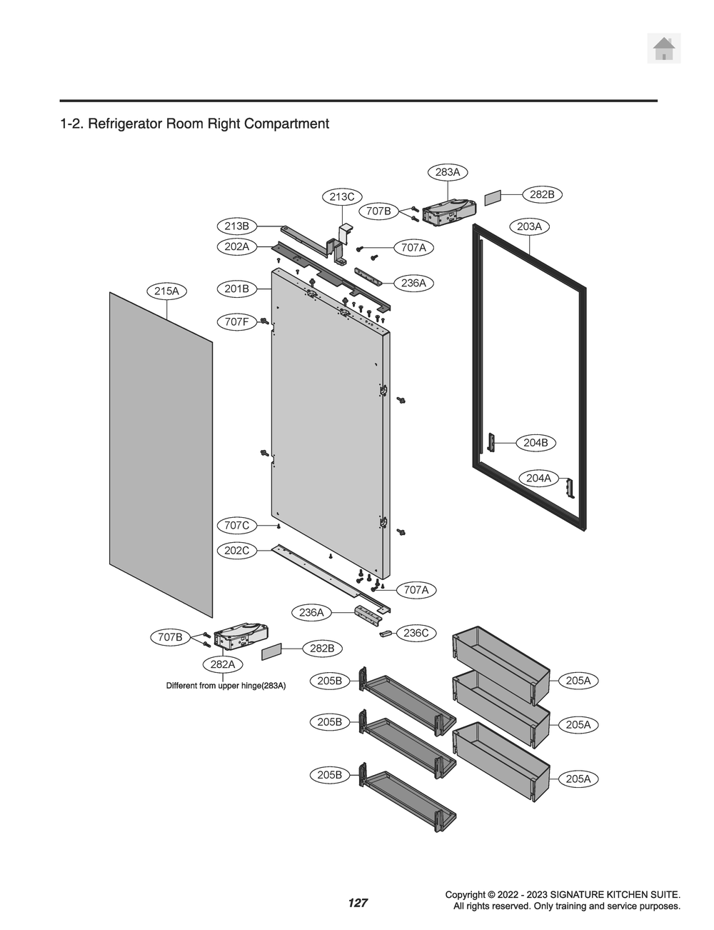 Refrigerator Room Right Compartment Diagram and Parts List for GR-825FGPRM ASWCNA0 LG Refrigerator