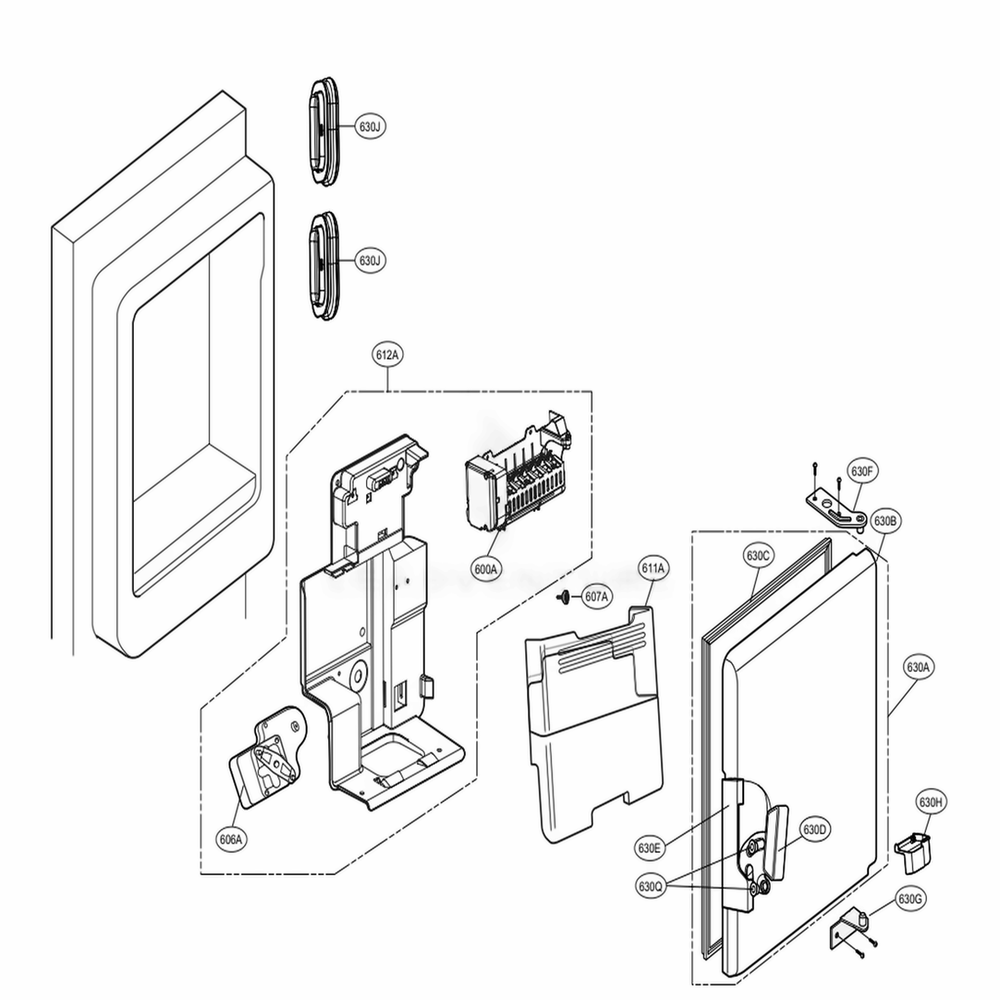 Ice Maker And Ice Bin Parts Diagram and Parts List for LFXC24726S ASTCNA1 LG Refrigerator