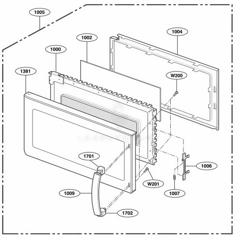 Door Parts Diagram and Parts List for HMV9302 AWHEBSU LG Range