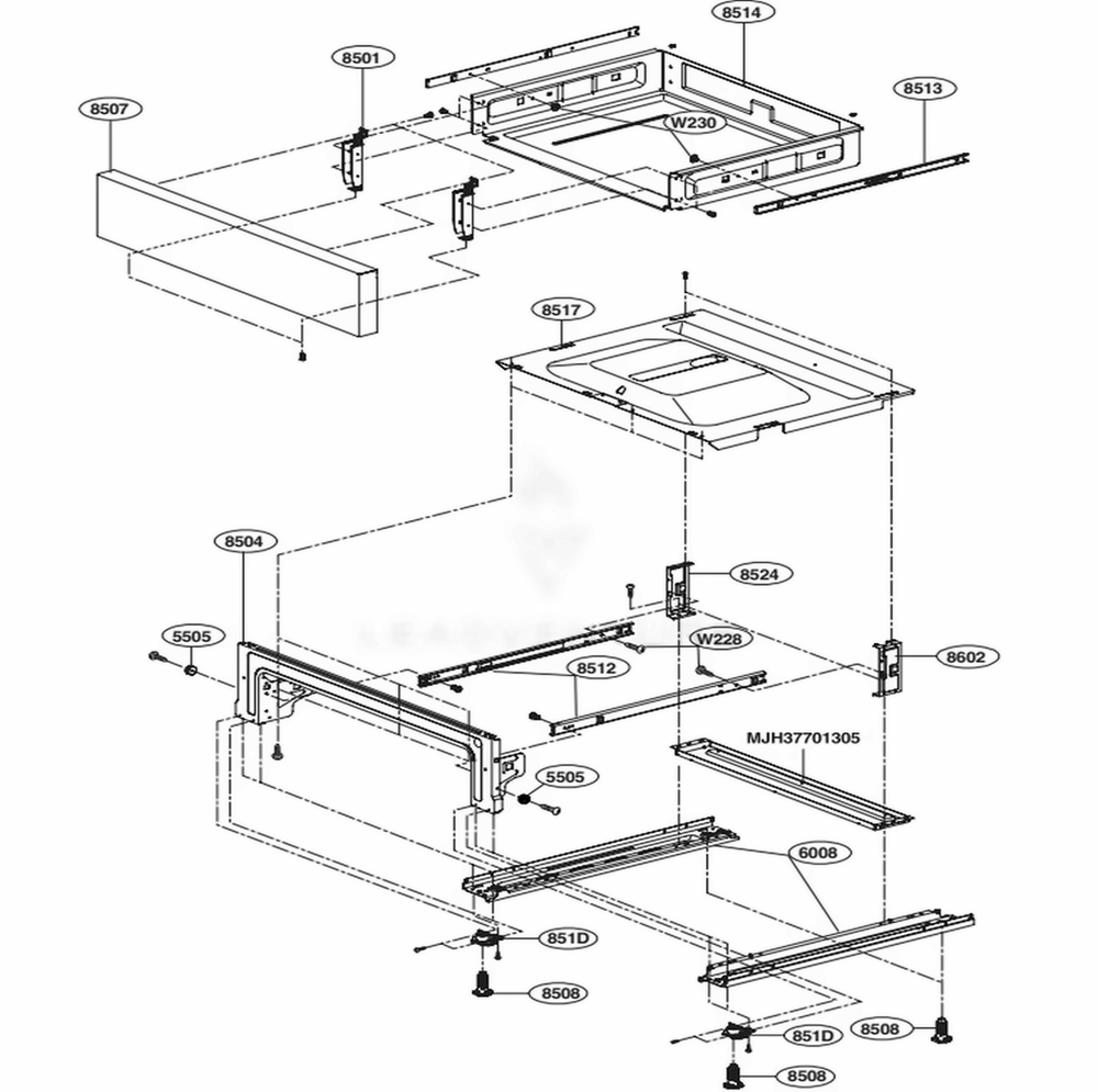 Drawer Parts Diagram and Parts List for LSE4616ST ASTLLGA LG Range
