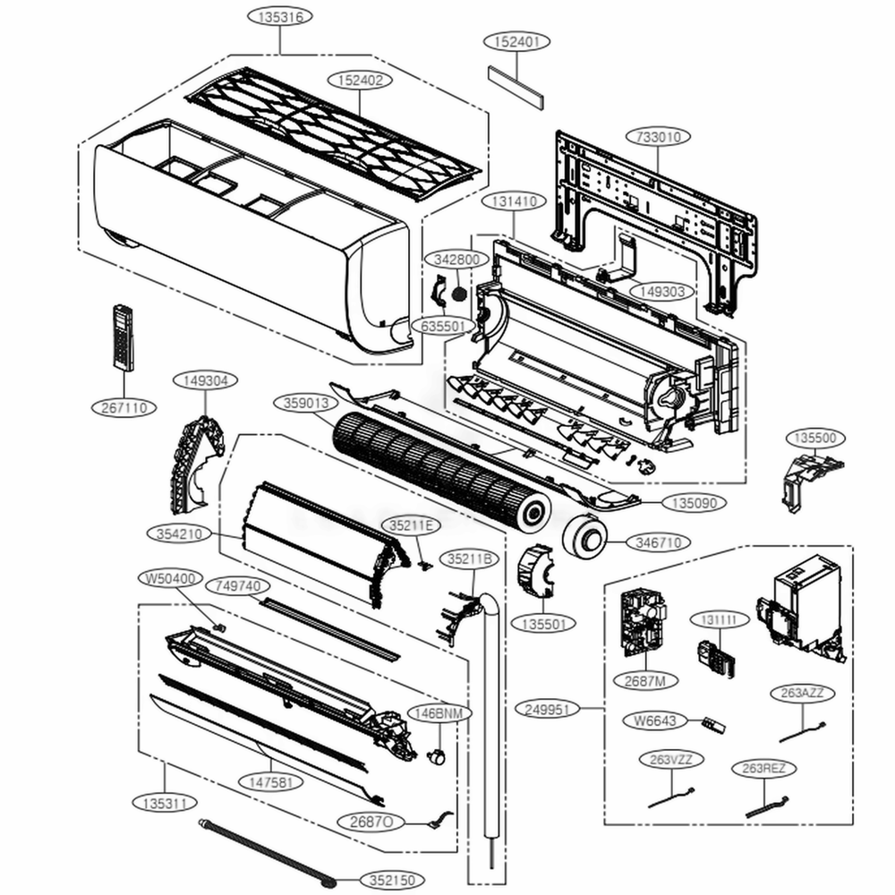 Indoor Unit Diagram and Parts List for LSN090HSV5 AK6GEUS LG Air Conditioner