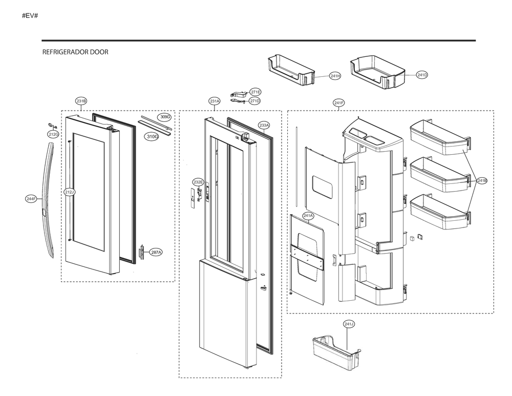 Refrigerator Door Diagram and Parts List for GM-X227NSTM ASTCNA6 LG Refrigerator