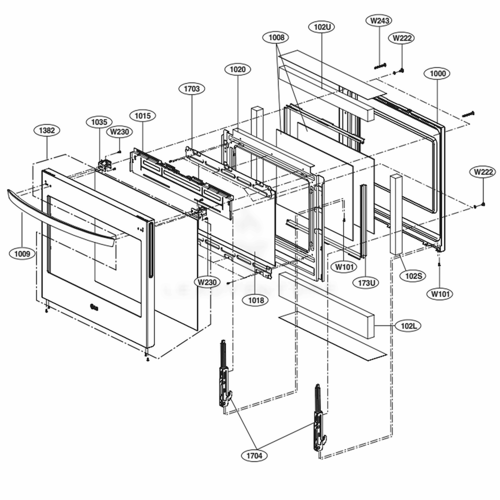 Door Parts Diagram and Parts List for LSE4615BM ABMLLGA LG Range