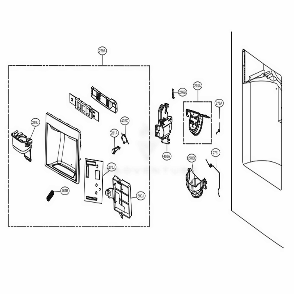 Dispenser Parts Diagram and Parts List for 74039 AWBCSE2 LG Refrigerator