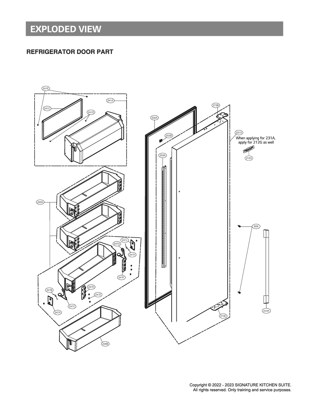 Refrigerator Door Part Diagram and Parts List for SKSSB4202S ASTCNA0 LG Refrigerator