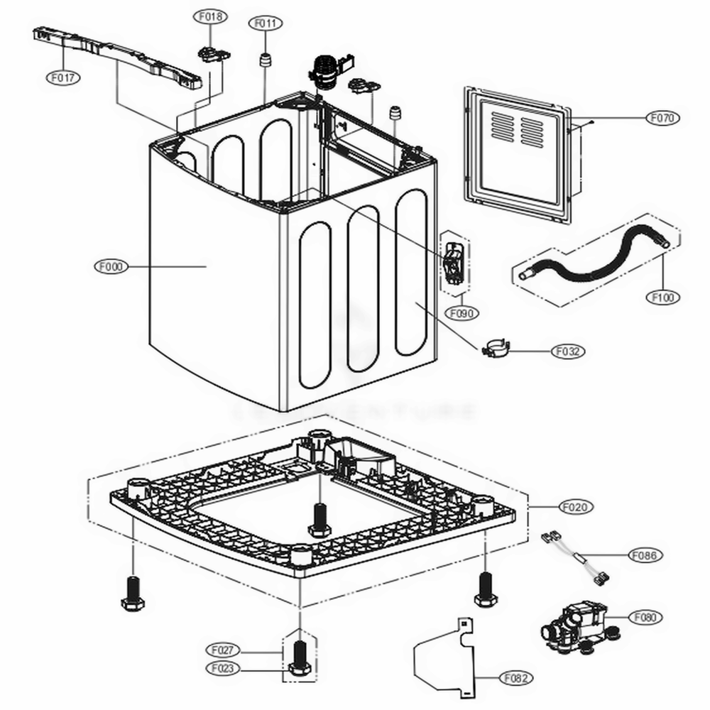 Outer Case Assembly Diagram and Parts List for WT7600HKA ABSETUS LG Washer