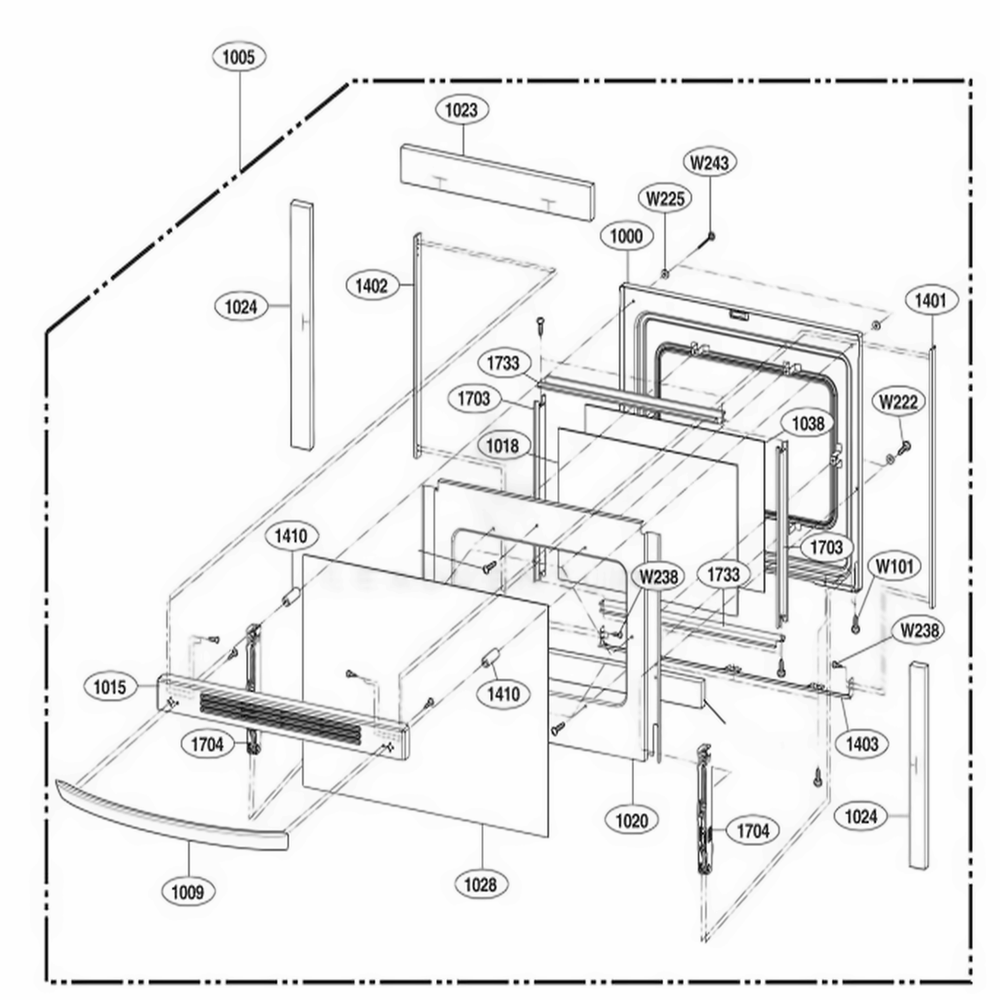 Door Parts Diagram and Parts List for LSB5682SB FB1LLCA LG Wall Oven