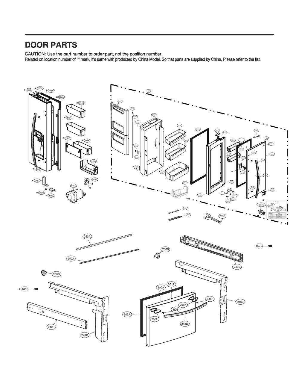 Door Parts Diagram and Parts List for GR-J288NKXM ASBCNA2 LG Refrigerator