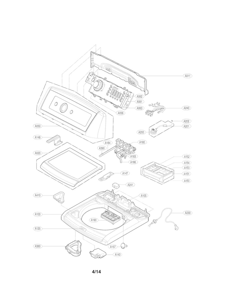 Top Cover Parts Diagram and Parts List for WT5680HWA  LG Washer