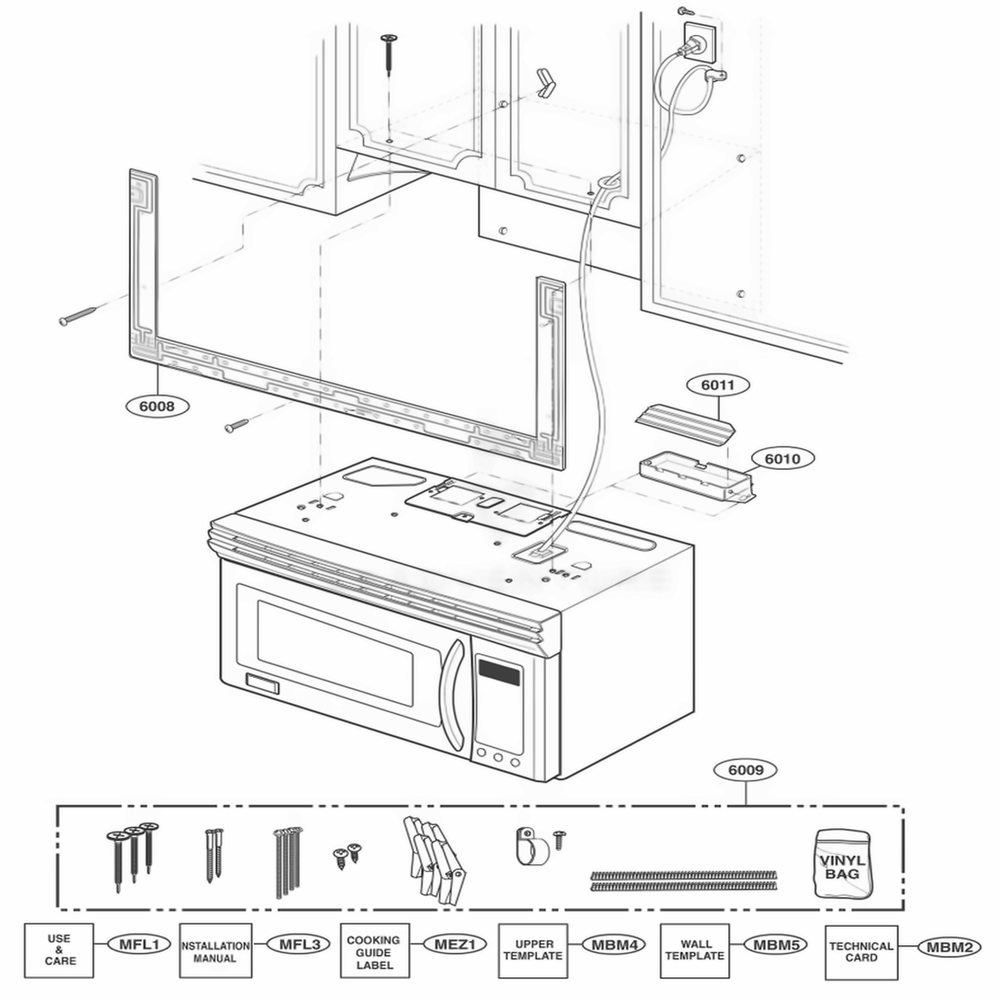 Installation Parts Diagram and Parts List for 80822 AW1ESEA LG Wall Oven