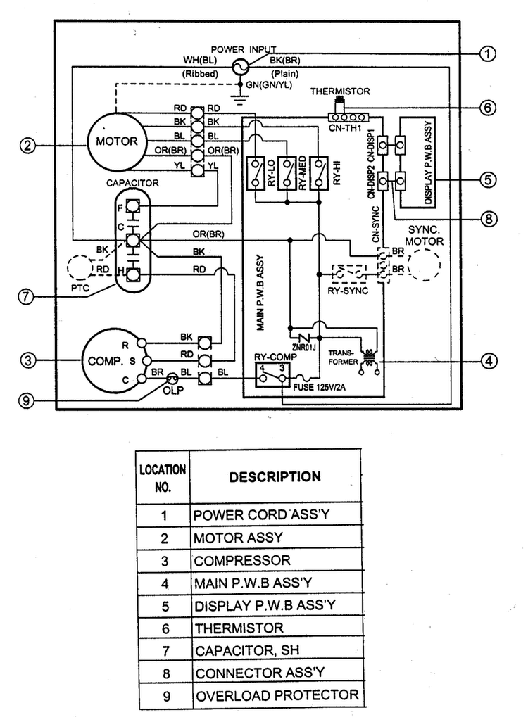 Wiring Diagram Diagram and Parts List for M1003R  LG Air Conditioner