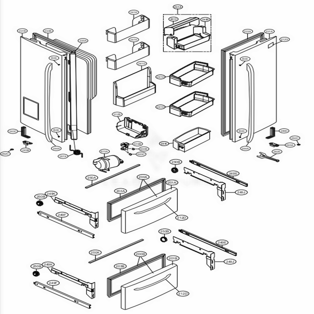 Door Parts Diagram and Parts List for LSMX211ST ASTCNA0 LG Refrigerator