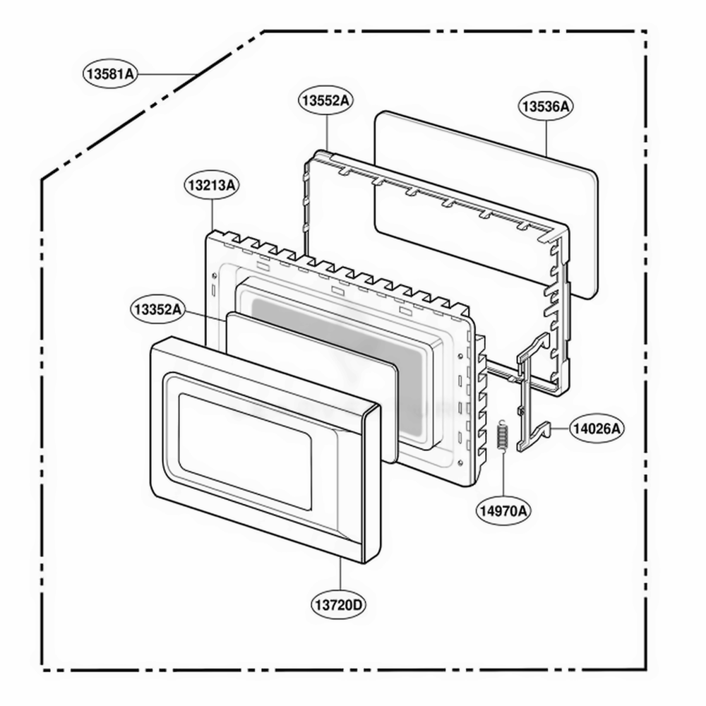 Door Parts Diagram and Parts List for 69252 MWESEA LG Range