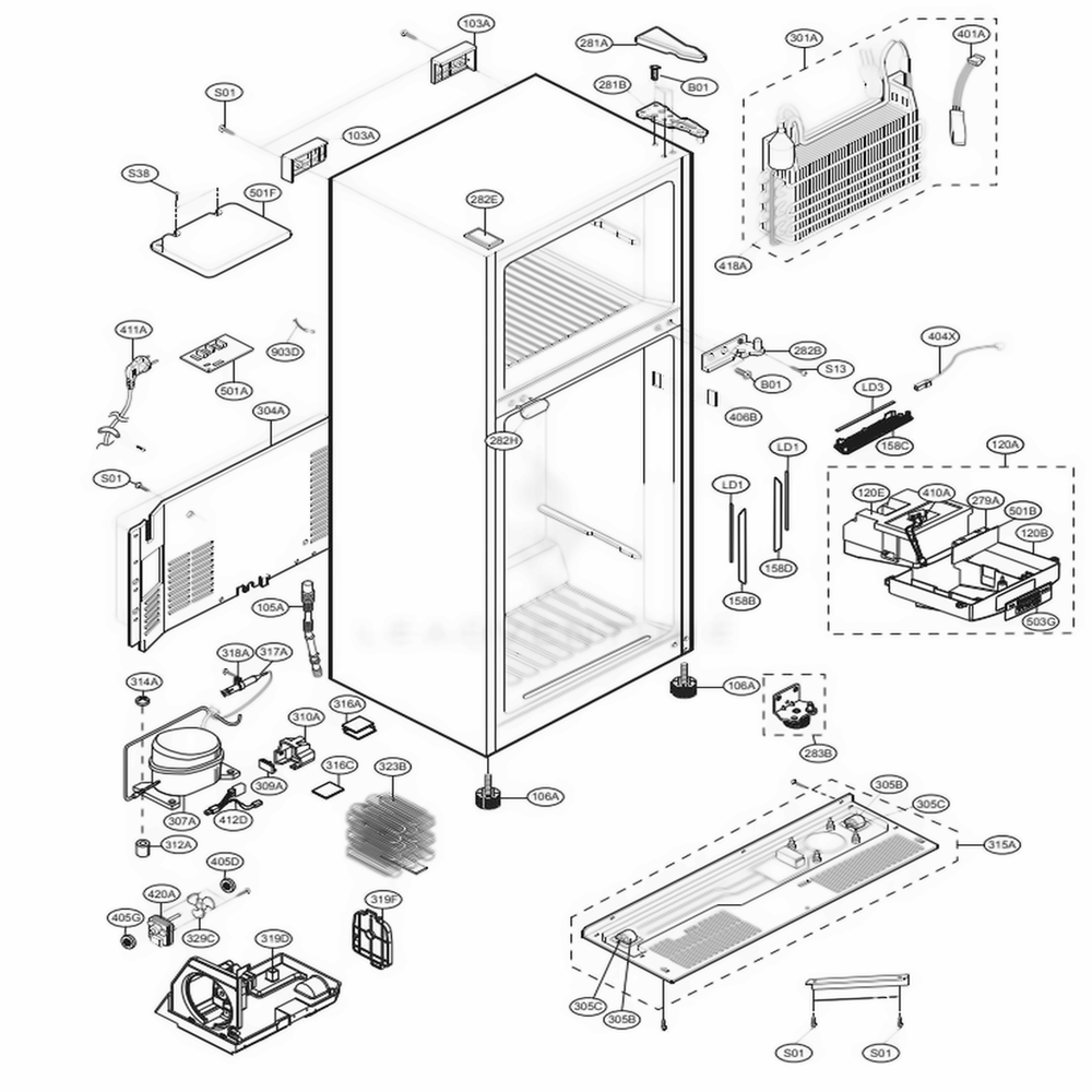 Case Parts Diagram and Parts List for LTCS20220S ASTCNA1 LG Refrigerator
