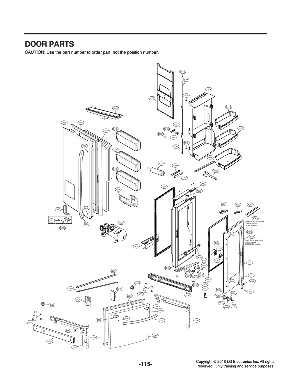 Door Parts Diagram and Parts List for GR-X248LSJM ASTCNA1 LG Refrigerator