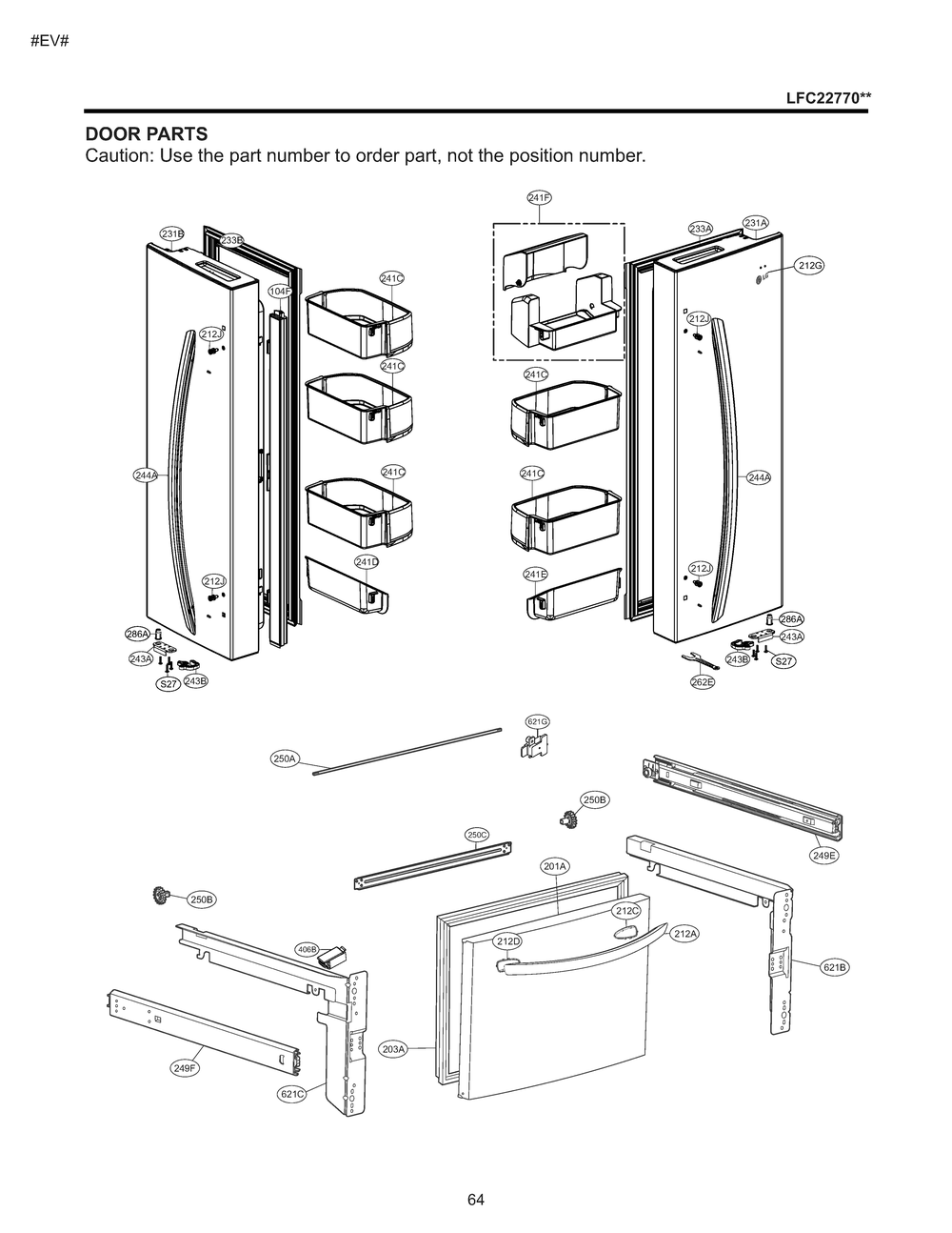 Door Parts Diagram and Parts List for GM-B223RQNM ASWCNA2 LG Refrigerator