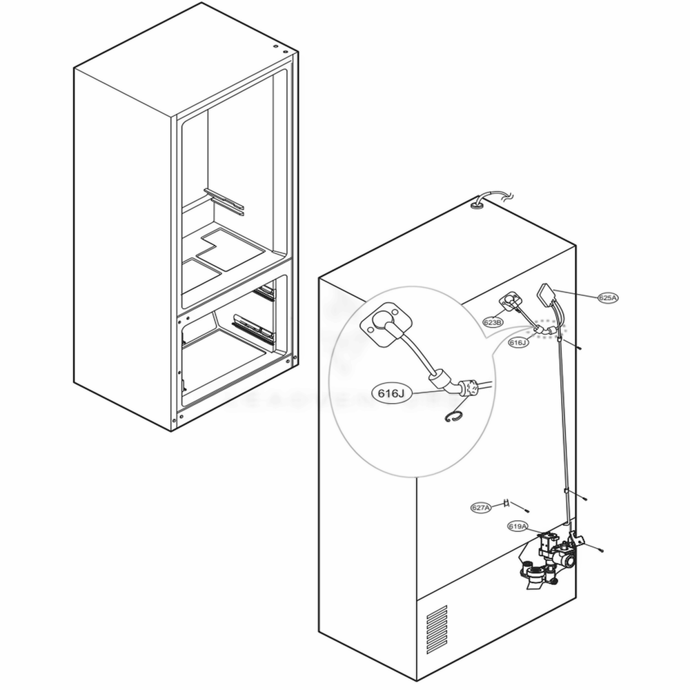 Valve And Water Tube Parts Diagram and Parts List for LRFXS2503S ASTCNA0 LG Refrigerator