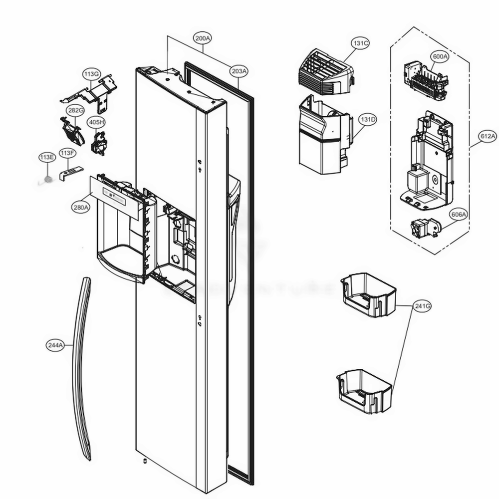 Freezer Door Diagram and Parts List for LSXS26336D ASBCNA0 LG Refrigerator