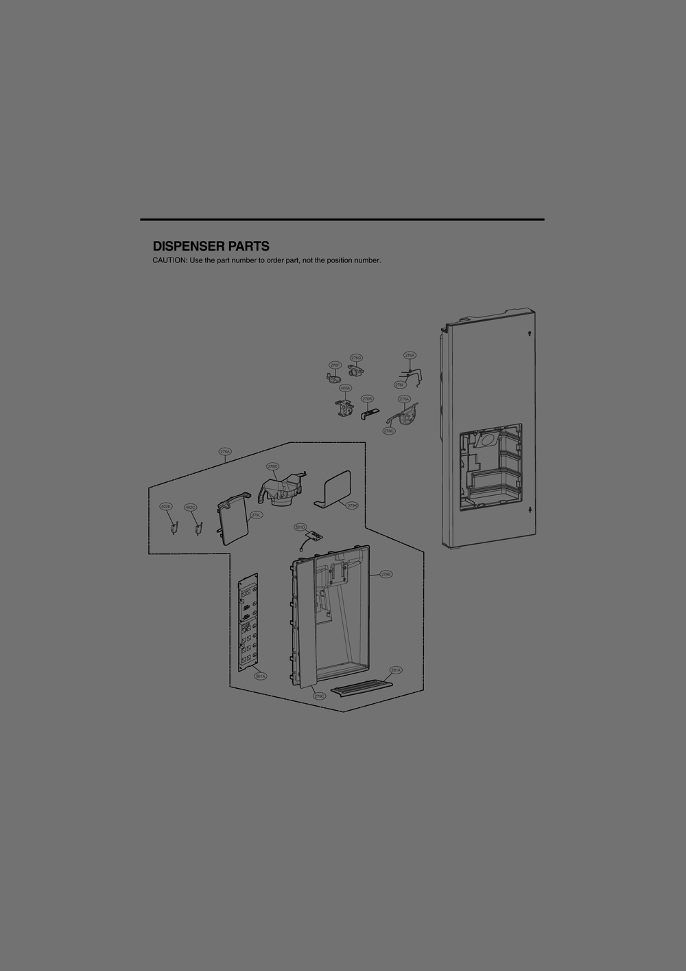 Dispenser Parts Diagram and Parts List for GR-L318LSJM ASTCNA2 LG Refrigerator