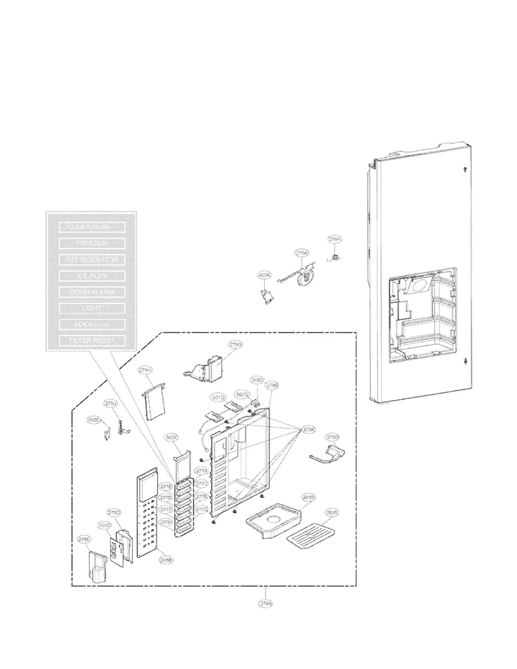 Dispenser Parts Diagram and Parts List for LFX25980ST 01 LG Refrigerator