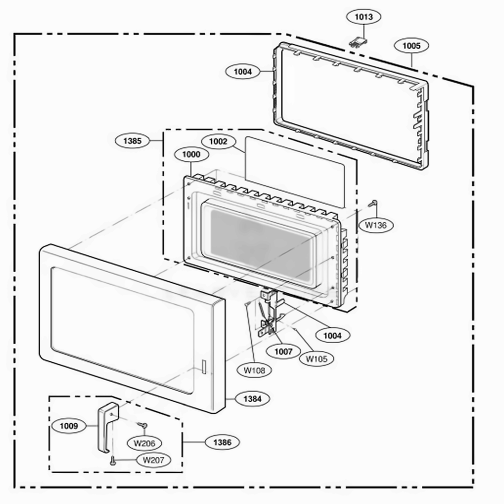 Door Parts Diagram and Parts List for DFS11G ASTQMTR LG Range