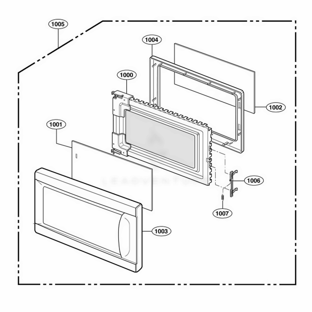 Door Parts Diagram and Parts List for 62102201 CW1ESEA LG Range